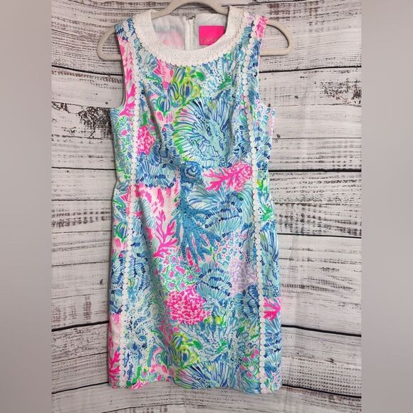 Lilly Pulitzer Dress Womens Size 0 Mila Dobby Stretch Sink Or Swim Shift Mini - Picture 2 of 13